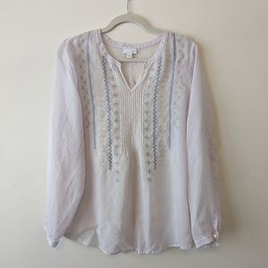 J Jill White Embroidered Tunic Top Women's Medium